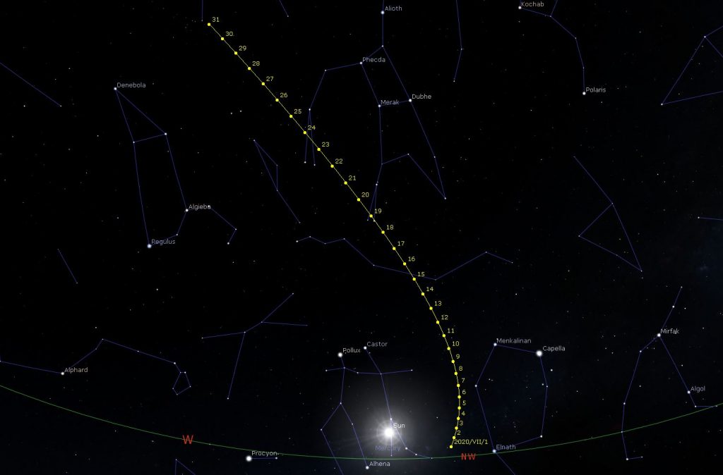 Comet C/2020 F3 Neowise - Star Finder Chart