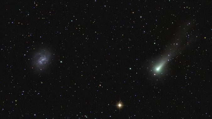 Comet C/2021 A1 Leonard passing NGC 4395